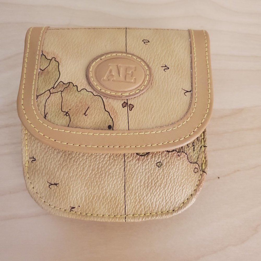 Allen Edward AE Leather Wallet Tan with Map Print small size Pre-Owned